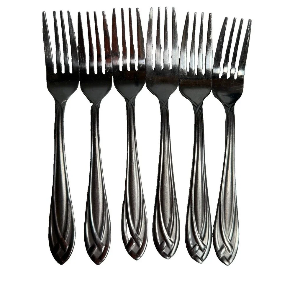 6 Hampton Silversmiths Lace Frosted Salad Forks Stainless Flatware Replacement